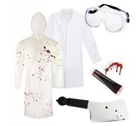 I LOVE FANCY DRESS Déguisement Dexter pour adultes - Manteau à capuche propre, blouse blanche, lunettes, faux sang et couteau couperet en plastique - Parfait pour Halloween