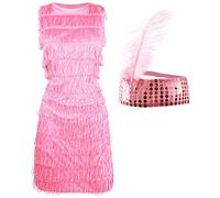 I LOVE FANCY DRESS Déguisement enfant jeune fille délurée en Rose - Robe à franges sur le devant avec bandeau assorti - Tenue de style des années 1920 pour les filles (10-12 Ans)