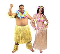 I LOVE FANCY DRESS Déguisement Hawaïen accessoires pour couple avec le costume de guerrier pour homme XL et l'ensemble jupe, soutien-gorge et collier de fleurs pour femme (Nature).