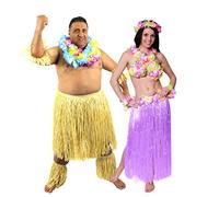 I LOVE FANCY DRESS Déguisement Hawaïen accessoires pour couple avec le costume de guerrier pour homme (Standard) et l'ensemble jupe, soutien-gorge et collier de fleurs pour femme (Violet).