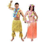 I LOVE FANCY DRESS Déguisement Hawaïen accessoires pour couple avec le costume de guerrier pour homme XL et l'ensemble jupe, soutien-gorge et collier de fleurs pour femme (Orange).