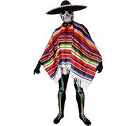 I LOVE FANCY DRESS Déguisement Mexicain pour la Journée des Morts - Y Compris: Poncho, Sombrero Noir, et Costume de Peau de crâne de Sucre - Idéal pour Les Fêtes Entre Amis et Famille - Large