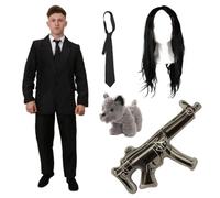 I LOVE FANCY DRESS Ensemble complet de costume d'assassin avec costume noir et cravate, perruque longue, accessoire pour chien et mitrailleuse gonflable - XL