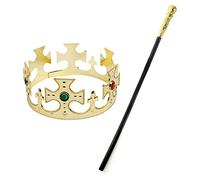 I Love Fancy Dress - Ensemble d'accessoires de costume de roi - Couronne dorée avec bijoux et canne noire décorée - Taille unique (54-58 cm) - Pour tous âges