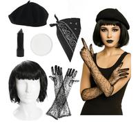 I LOVE FANCY DRESS Ensemble d'accessoires Peach Spider pour femme - Béret noir, gants en toile, perruque, rouge à lèvres, bandana cachemire et peinture pour le visage - Kit de costume d'Halloween