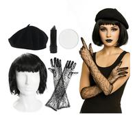 I LOVE FANCY DRESS Ensemble d'accessoires Peach Spider pour femme - Béret noir, gants en toile, perruque, rouge à lèvres et peinture pour le visage - Kit de costume d'Halloween