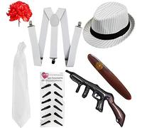 I LOVE FANCY DRESS Ensemble DE 7 PIÈCES DE Accessoires DE DÉGUISEMENT AL Capone pour Adultes Ensemble D'ACCESSOIRES DE DÉGUISEMENT Gangster des ANNÉES 20 - Ensemble À Rayures Blanches (Taille Unique)