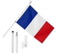 I LOVE FANCY DRESS Ensemble de drapeau de la France avec œillets, mât extensible et support mural - Drapeau français 1,5 x 0,9 m - Décoration intérieure et extérieure