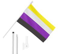 I LOVE FANCY DRESS Ensemble de drapeau non binaire, mât de drapeau et support mural - Drapeau de 1,5 x 0,9 m avec œillets, mât extensible et support - Festivals et célébrations du mois de la fierté