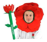 I LOVE FANCY DRESS Ensemble de supporters de l'Angleterre - Chapeau de rose anglaise et rose gonflable - St George's Day Six Nations Rugby Sports Supporters England Accessoires