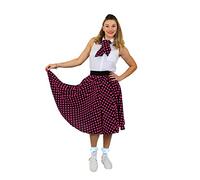 I LOVE FANCY DRESS Jupe Longue pour Adulte Noire à Pois Roses Style Rock'n Roll des années 50 avec Un Petit Foulard Assorti. Idéal pour Les spectacles de Danse. (Plus Size)