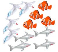 I LOVE FANCY DRESS Lot de 12 animaux marins gonflables - requins, poissons-clowns et mouettes - Accessoires de fête océanique pour piscine et plage