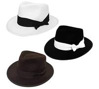 I LOVE FANCY DRESS Lot de 3 chapeaux de Ganster pour enfants Blanc avec nœud Noir Style Ganster années 1920 Style Bugsy Malone Compléter Costumes ou fêtes à thème