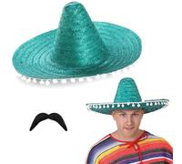 I LOVE FANCY DRESS Lot de 6 accessoires de sombreros mexicains - Sombrero vert avec pompons blancs et moustache mexicaine - Accessoires pour fêtes mexicaines Fiesta Party unisexe