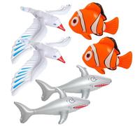 I LOVE FANCY DRESS Lot de 6 animaux marins gonflables - Mouettes, poissons-clowns et requins - Décorations de piscine et de plage sur le thème de l'océan