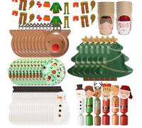 I LOVE FANCY DRESS Lot de 64 pièces de vaisselle de Noël - Crackers, fanions de corde à linge elfe, assiettes de Noël assorties, tasses Père Noël et elfe, serviettes de table de Noël amusantes et