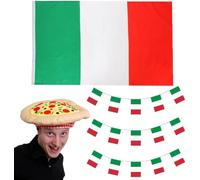 I LOVE FANCY DRESS LTD Costume de rugby de l'Italie - Drapeau italien, guirlande de fanions et chapeau à pizza italien - Ensemble de drapeaux de supporters de sport italiens