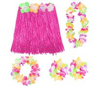 I LOVE FANCY DRESS LTD Ensemble de 5 pièces de Lei hawaïen - Jupe hula rose + Collier hawaïen rose + Bandeau à fleurs et bracelets à fleurs assortis - Parfait pour Hawaï Tiki Luau