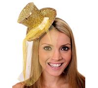 I LOVE FANCY DRESS LTD Mini Chapeau Haut de Forme Burlesque Or pour Femme Scintillant avec Un Voile fascinateur.