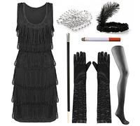 I LOVE FANCY DRESS LTD Robe à franges des années 1920 pour femme - Comprend un bandeau assorti des gants des collants un faux porte-cigarette et un collier - Parfait pour les soirées déguisées