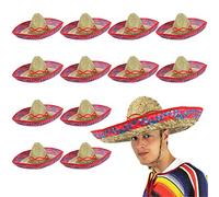I LOVE FANCY DRESS LTD Sombrero Méxicain en paille au bord rouge pour adulte, unisexe. Ideal pour les enterrements de vie de garçon au soleil. ( X12 )