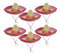 I LOVE FANCY DRESS LTD Sombrero Méxicain en Paille au Bord Rouge pour Adulte, Unisexe. Ideal pour Les enterrements de Vie de garçon au Soleil. ( X6 )