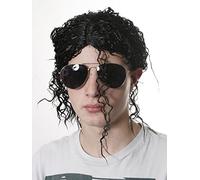 I LOVE FANCY DRESS Perruque du Roi de la Pop. Cheveux Long Noir Effet mouillé pour Adulte.