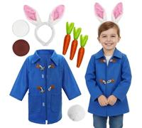I LOVE FANCY DRESS Tenue de lapin espiègle pour enfants - Comprend un manteau bleu, un bandeau oreilles de lapin en peluche, une queue moelleuse, 3 accessoires de carotte et une palette de peinture