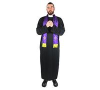 I LOVE FANCY DRESS Un déguisement de curé pour Adulte avec Une Robe Noire à col Blanc + Une écharpe Violette. Idéal pour Les enterrements de Vie de garçon. (Medium)