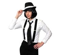 I LOVE FANCY DRESS Un déguisement de Gangster pour Femme avec Un Chapeau Noir + Une Cravate + Une Perruque + des Bretelles. Idéal pour Les enterrements de Vie de Jeune Fille.