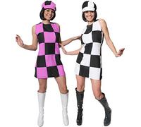 I LOVE FANCY DRESS Une Mini-Jupe/Robe Courte à Carreaux Noires et Blancs Style Mary Quant des année 60 pour Adulte. Ideal pour Les enterrements de Vie de Jeune Fille. (XLarge) (défault)