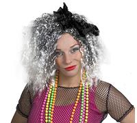 I LOVE FANCY DRESS Une Perruque Blanche et Grise de la Plus célèbre Queen of Pop avec Un nœud Noir pour Adulte. Ideal pour Les enterrements de Vie de Jeune Fille.