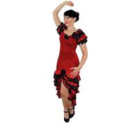 I LOVE FANCY DRESS Une Robe Fendue Rouge avec Les épaules ondulés Rouge et Noir Ainsi Que la Partie Basse dans Le Style Espagnol Rumba pour Adulte. Ideal pour Les représentations de Dance. (Small)