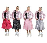 I LOVE FANCY DRESS - Veste rose rock and roll pour femme avec jupe à pois - Déguisement musical rock and roll des années 60 - Longue jupe blanche à pois noirs et veste rose (taille M)