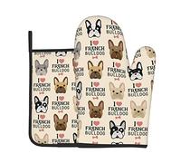 I Love French Bulldog Lot de 2 gants de cuisine et maniques Motif bouledogue français
