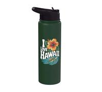 I Love Hawaii Hibiscus Tortue Wave Stainless Steel Insulated Water Bottle