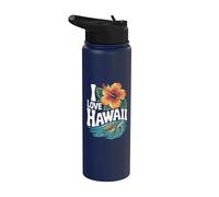 I Love Hawaii Hibiscus Tortue Wave Stainless Steel Insulated Water Bottle