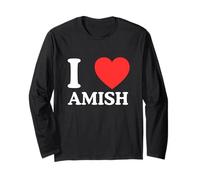 I Love Heart Amish Funny Rural Farm Novelty Joke Meme Witty Manche Longue