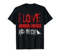 I Love Horror Movies And My Cat - Funny Horror Movie Lover T-Shirt