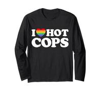 I Love Hot Cops Funny Police Officer Security Protect Pride Manche Longue