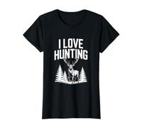 I Love Hunting Scène de forêt de cerf T-Shirt Graphique avec Valeur, Femme, Noir, M