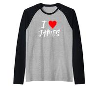 I Love James Son Dad Husband Boyfriend Grandson Cœur Rouge Manche Raglan