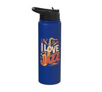 I Love Jazz Saxophone Notes de musique Stainless Steel Insulated Water Bottle