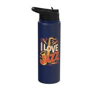 I Love Jazz Saxophone Notes de musique Stainless Steel Insulated Water Bottle