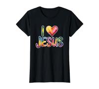 I Love Jesus T-Shirt Graphique avec Valeur, Femme, Noir, L
