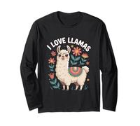I Love Llamas Mignon Lama avec des fleurs Manche Longue