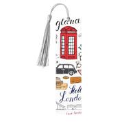 I Love London Lot de 5 marque-pages à pompons en bois pour femme