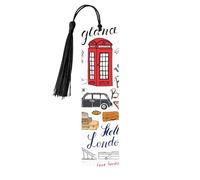 I Love London Lot de 5 marque-pages à pompons en bois pour femme