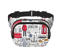 I Love London Sac banane double couche avec imprimé carré Unisexe, noir, One Size