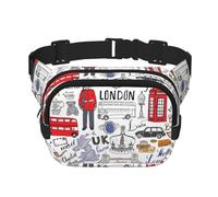 I Love London Sac banane double couche carré unisexe avec imprimé - Accessoire d'entraînement de voyage - Noir - Taille unique, Noir, One Size